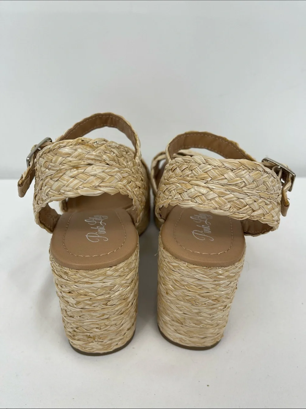 PINK LILY Woven Straw Platform Sandals - Natural SIZE 8.5 NWOT